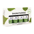Saunaduft Set mit Wandhalter, 4 x 10 ml (Eukalyptus, Birke, Rauchsauna, Teer)